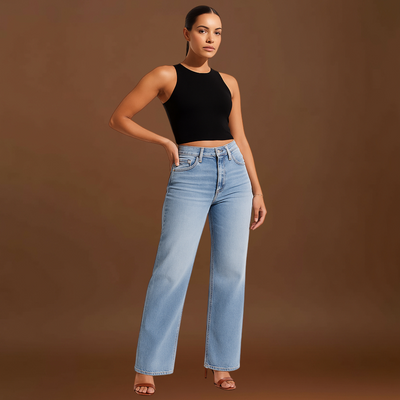 Aline - Calças de ganga elásticas de cintura média