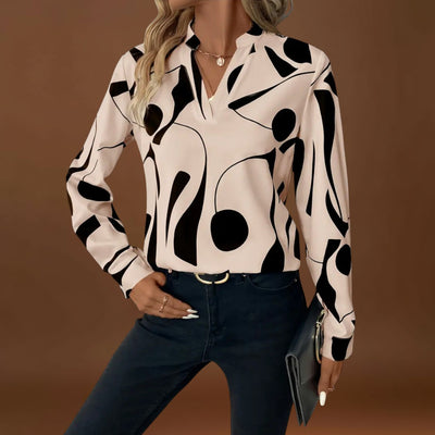 Joana - Blusa elegante de manga comprida com um decote pontiagudo