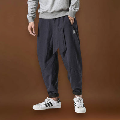 Akio - Calças de inverno azul-marinho com cintura alta