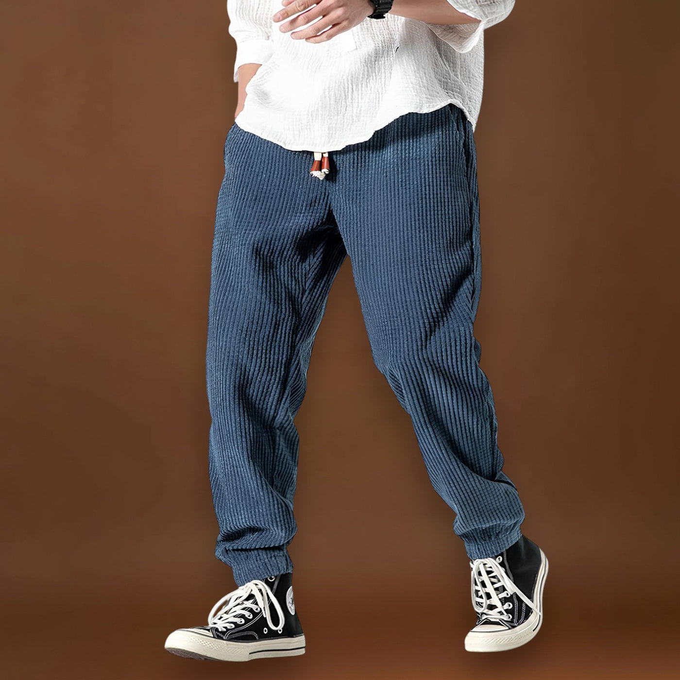 Jitsu - Calças de veludo às riscas Azul