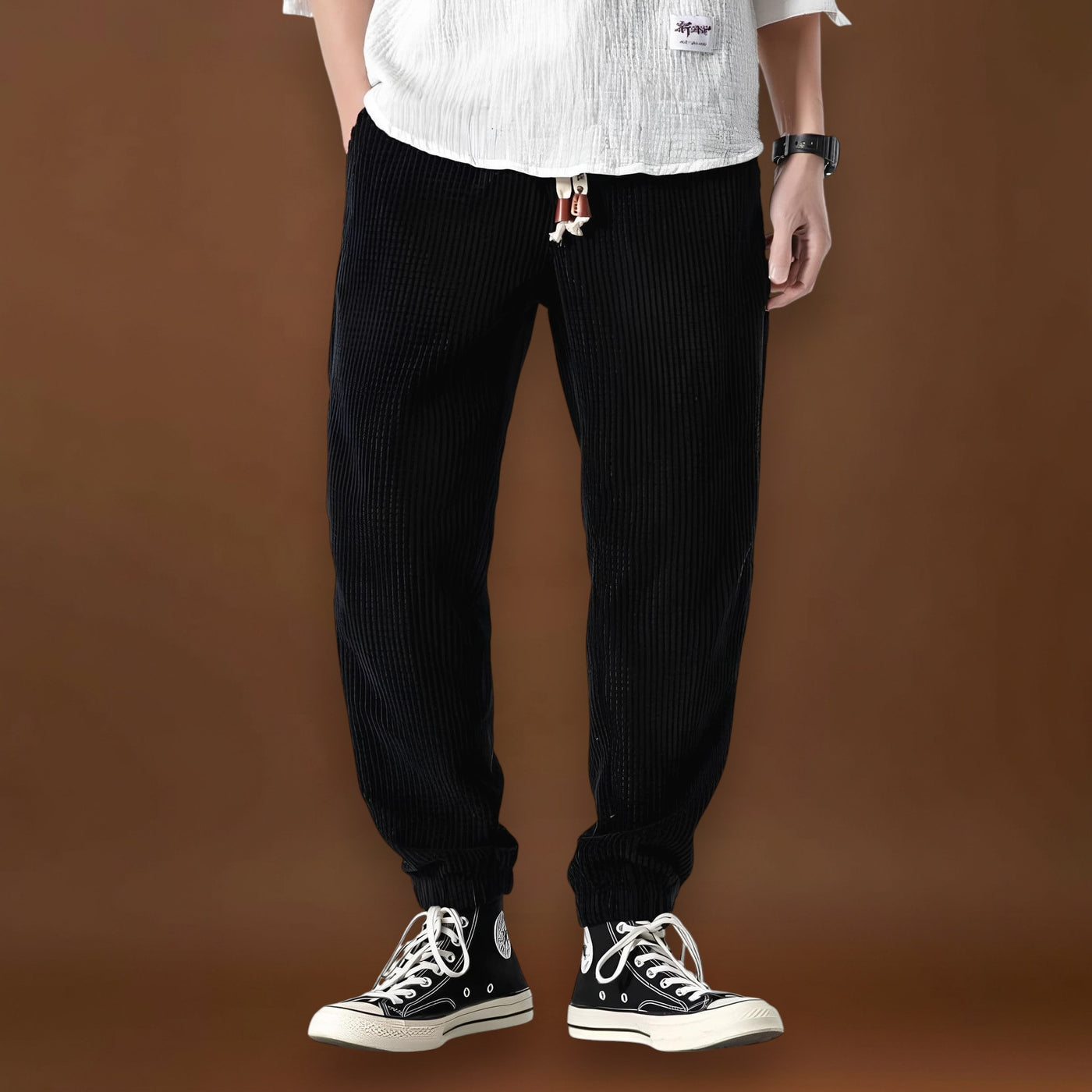 Jitsu - Calças de veludo às riscas Azul