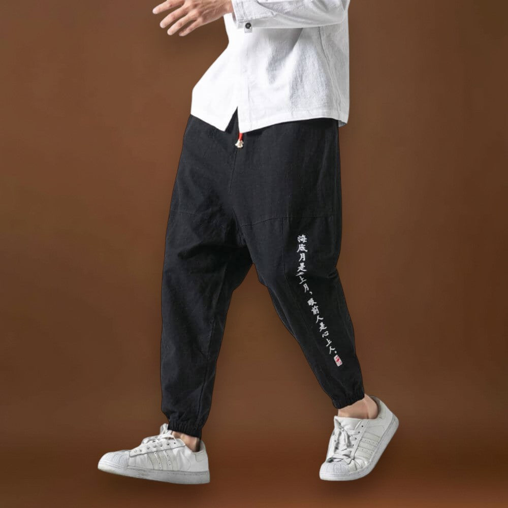 Shun - Calças japonesas confortáveis Preto