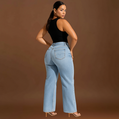 Aline - Calças de ganga elásticas de cintura média