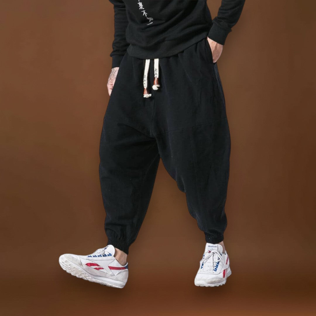 Shao - Calças harém de algodão confortáveis Preto