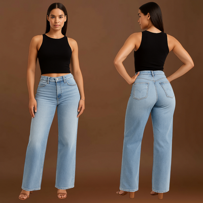 Aline - Calças de ganga elásticas de cintura média