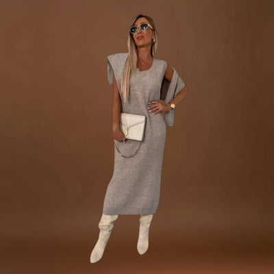 Maria Leonor - Conjunto de Vestido Elegante e Sweater de Gola Alta