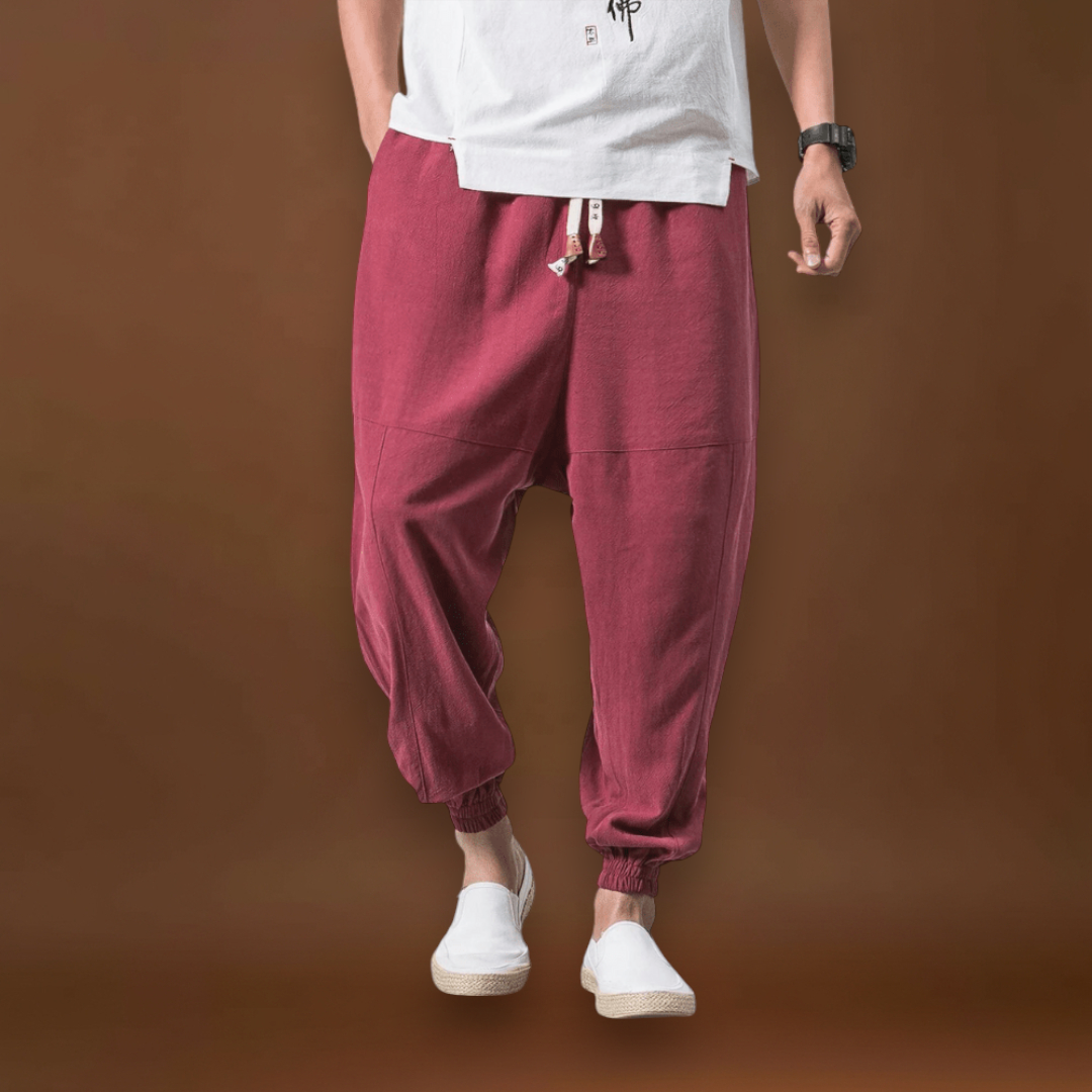 Shao - Calças harém de algodão confortáveis Vermelho