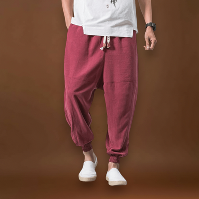 Shao - Calças harém de algodão confortáveis Vermelho