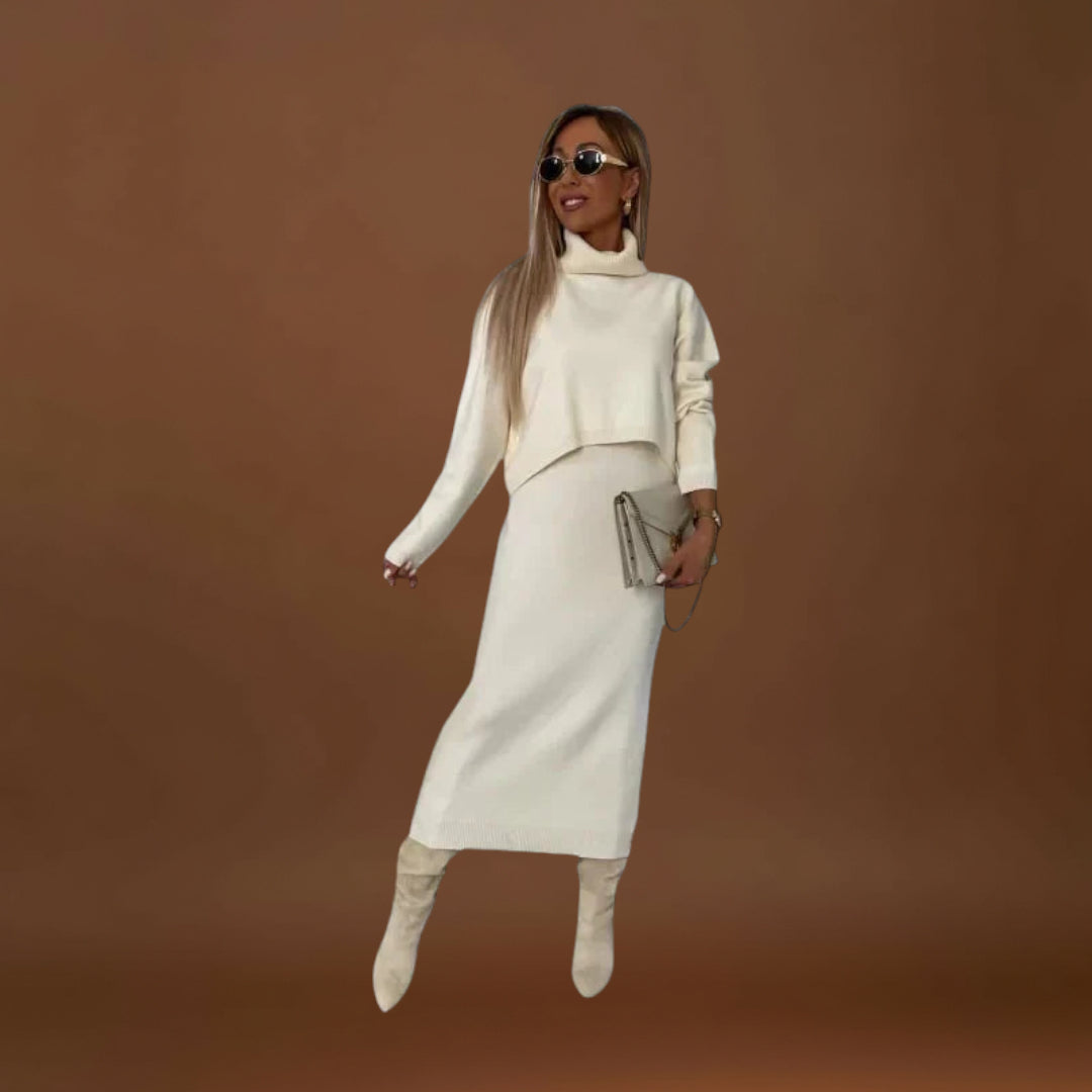 Maria Leonor - Conjunto de Vestido Elegante e Sweater de Gola Alta