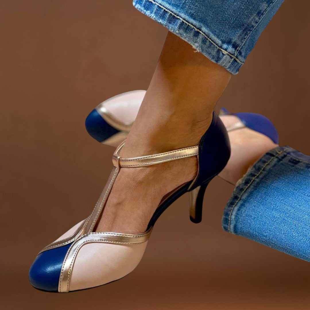 Alicia – Salto Alto com tira em T em dois tons