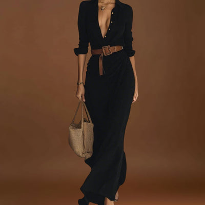 Julia - Vestido maxi justo de manga comprida