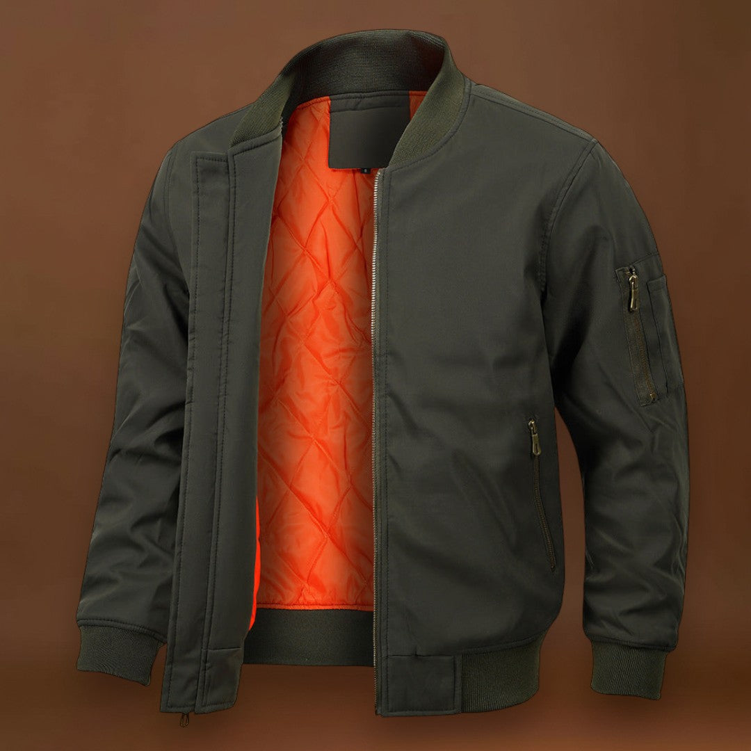 Casaco Bomber – Mistura de Poliéster Forrado com Nervuras e Bloqueio de Vento