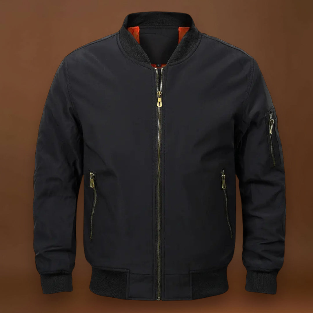 Casaco Bomber – Mistura de Poliéster Forrado com Nervuras e Bloqueio de Vento