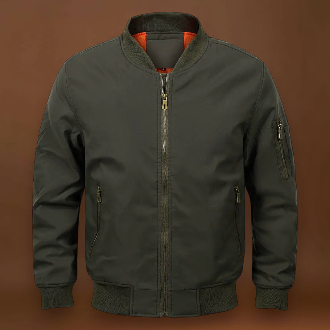 Casaco Bomber – Mistura de Poliéster Forrado com Nervuras e Bloqueio de Vento