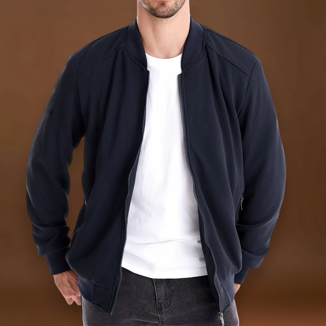 Casaco Bomber – Mistura de Malha Waffle e Movimento Respirável