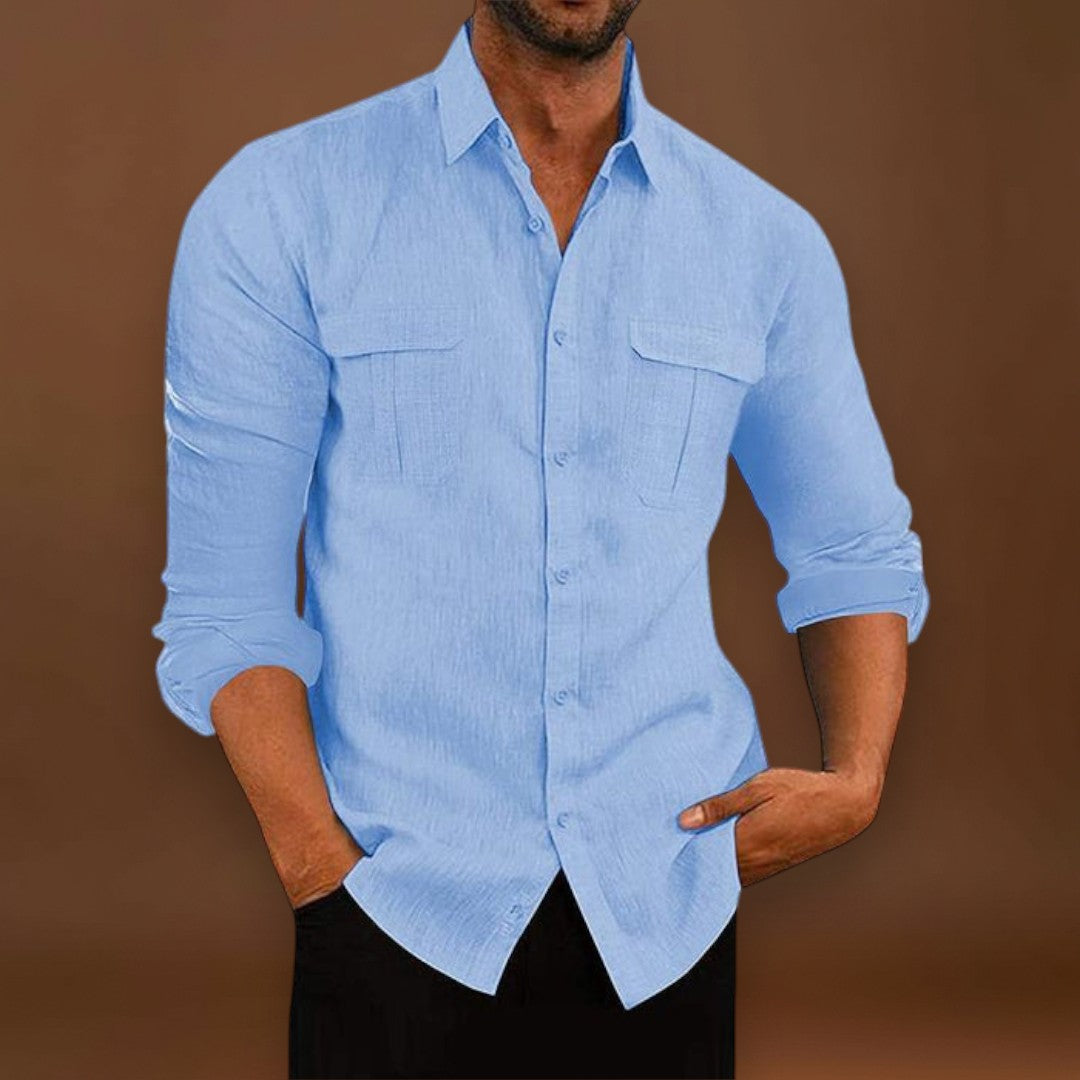 Camisa de Botão - Tecido Misturado e Ajuste Respirável