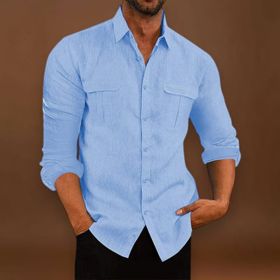 Camisa de Botão - Tecido Misturado e Ajuste Respirável