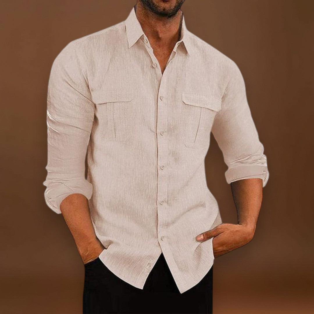 Camisa de Botão - Tecido Misturado e Ajuste Respirável