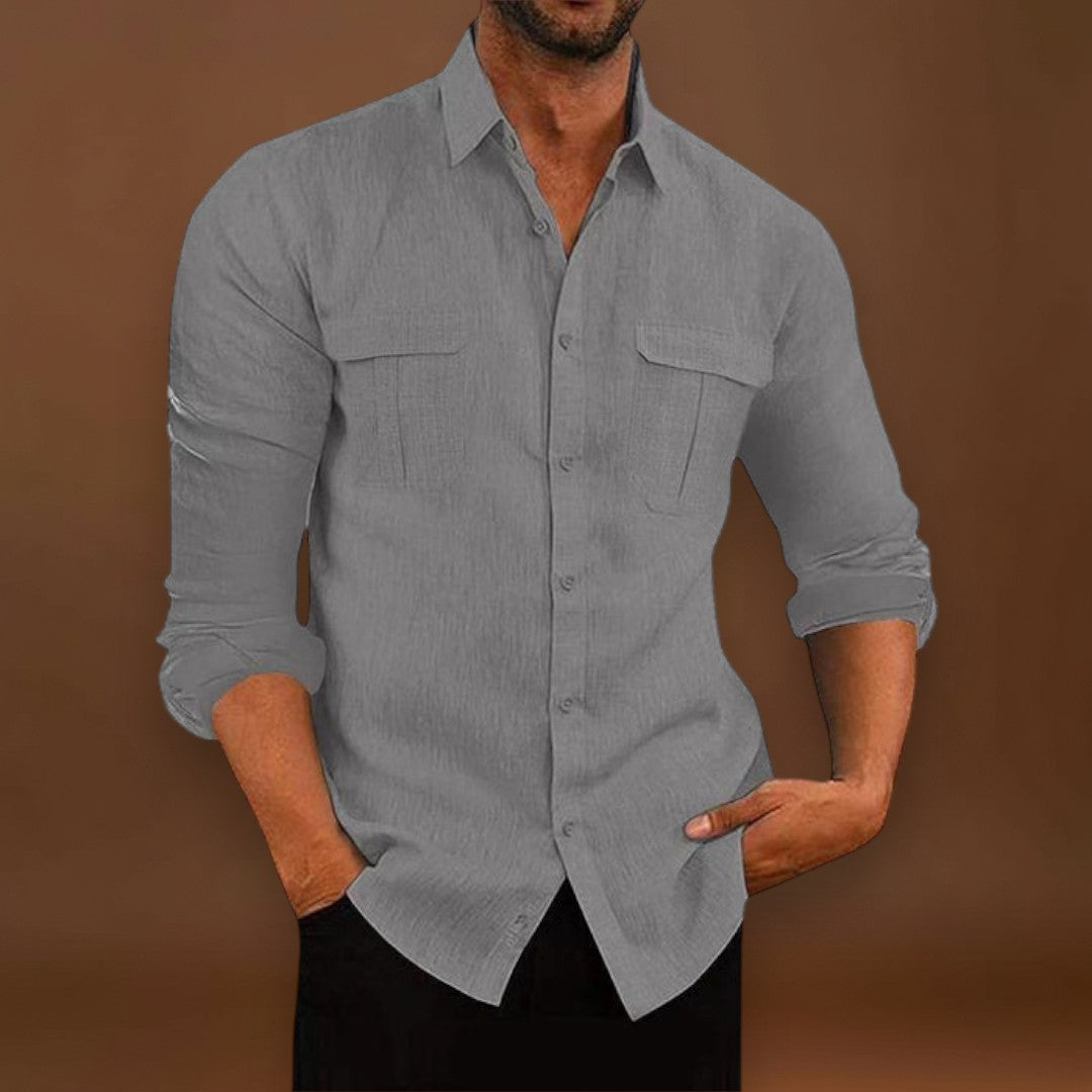 Camisa de Botão - Tecido Misturado e Ajuste Respirável