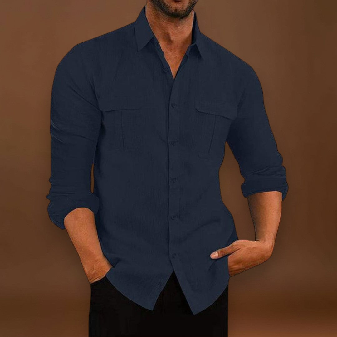 Camisa de Botão - Tecido Misturado e Ajuste Respirável