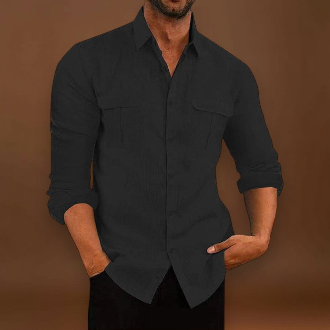 Camisa de Botão - Tecido Misturado e Ajuste Respirável