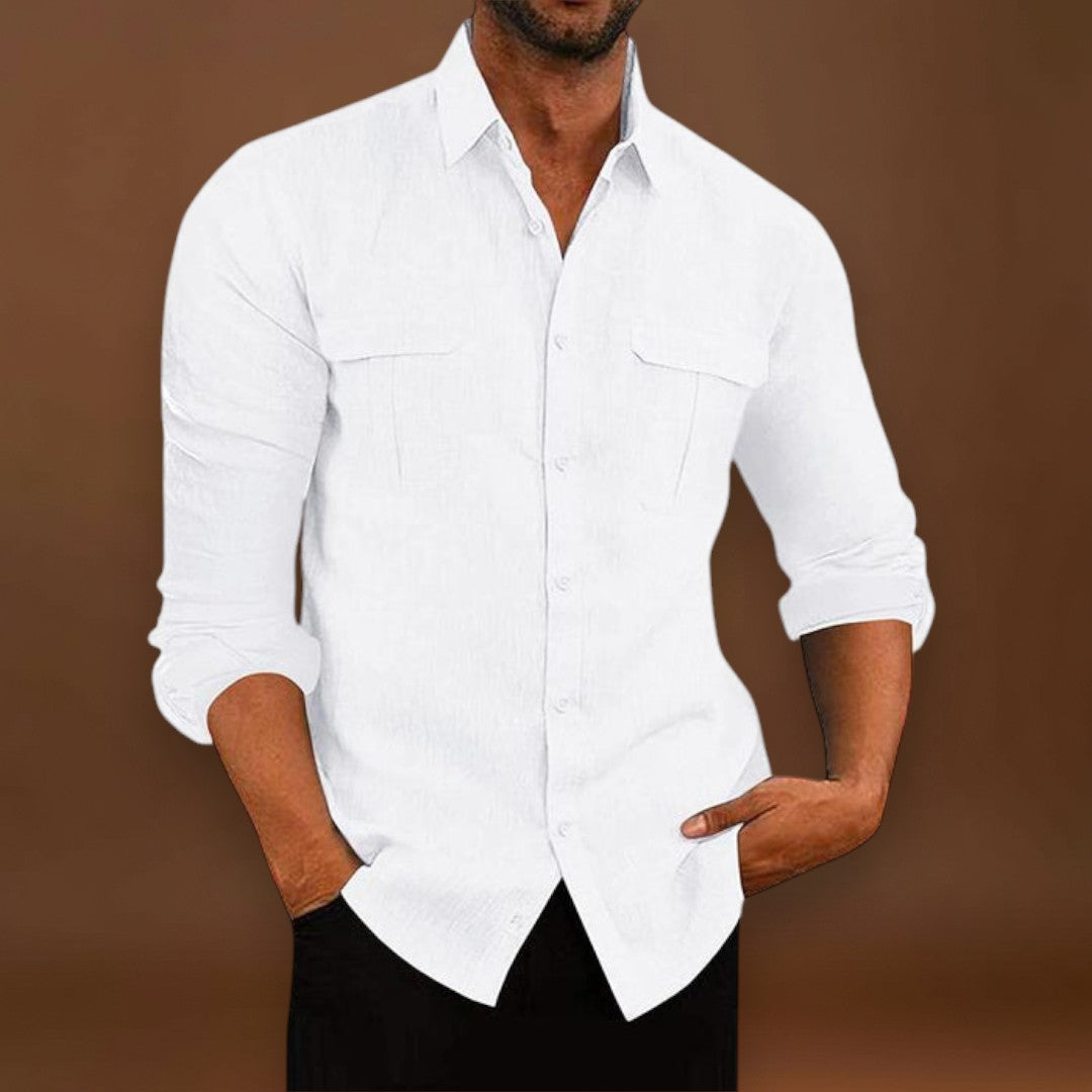 Camisa de Botão - Tecido Misturado e Ajuste Respirável