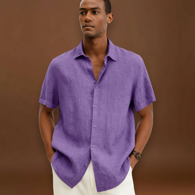 Camisa de Botão - Colarinho Aberto e Manga Curta Ventilada