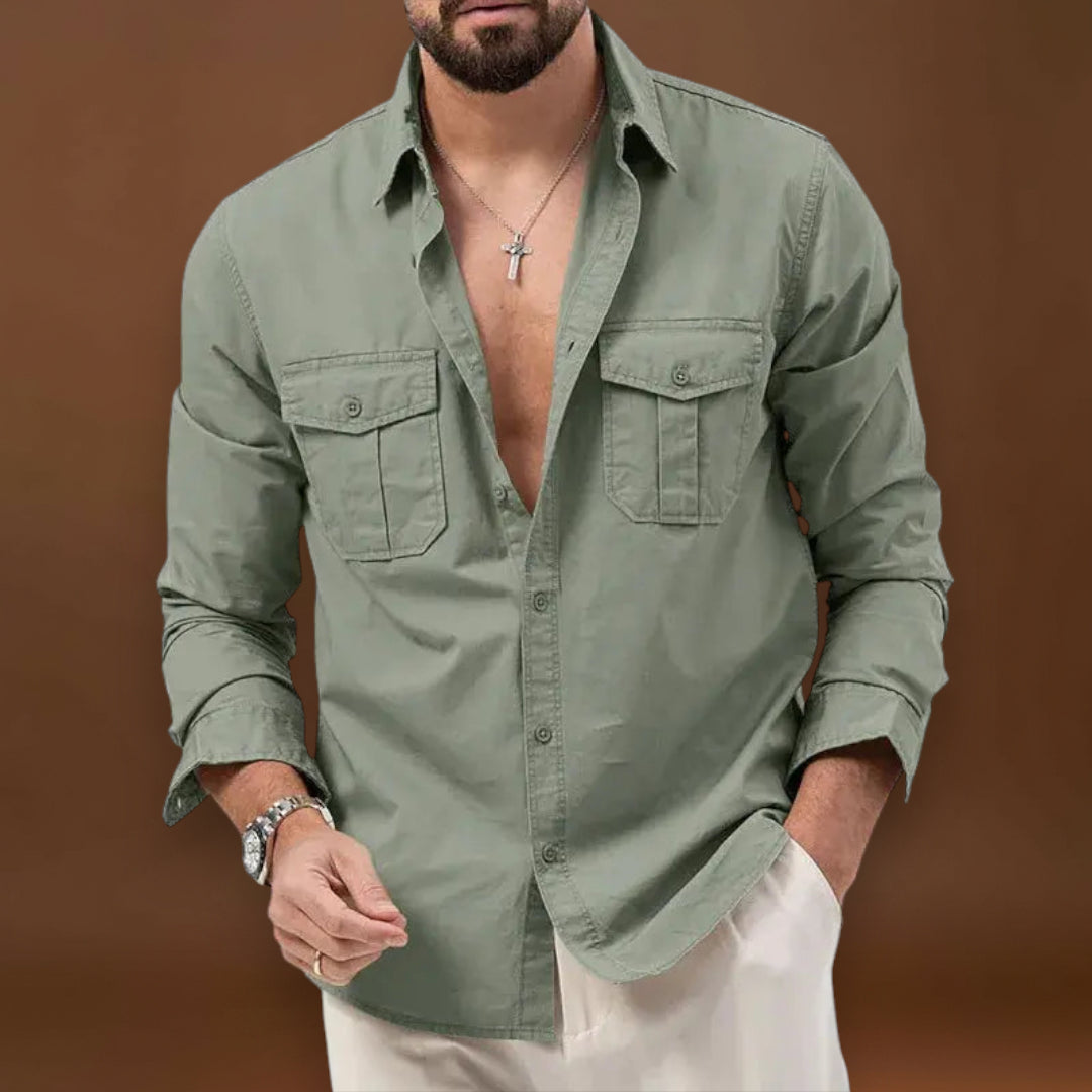 Camisa de Botão - Gola Estruturada e Camadas Simples