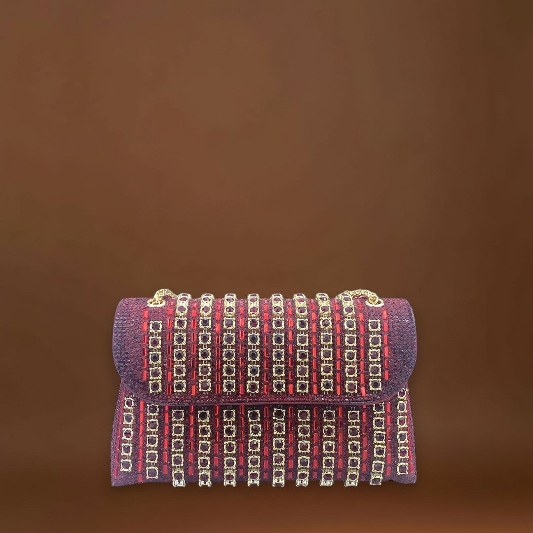 Claudia - Bolsa de ombro com corrente elegante e diamantes coloridos