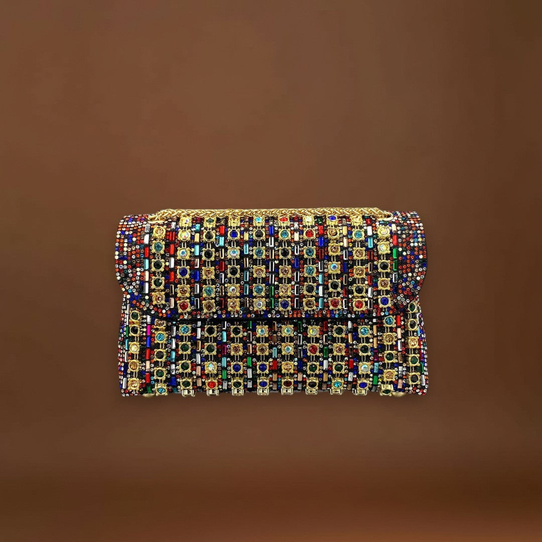 Claudia - Bolsa de ombro com corrente elegante e diamantes coloridos
