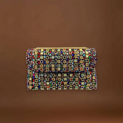 Claudia - Bolsa de ombro com corrente elegante e diamantes coloridos