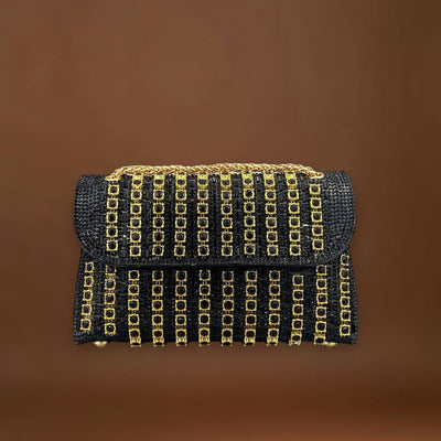 Claudia - Bolsa de ombro com corrente elegante e diamantes coloridos