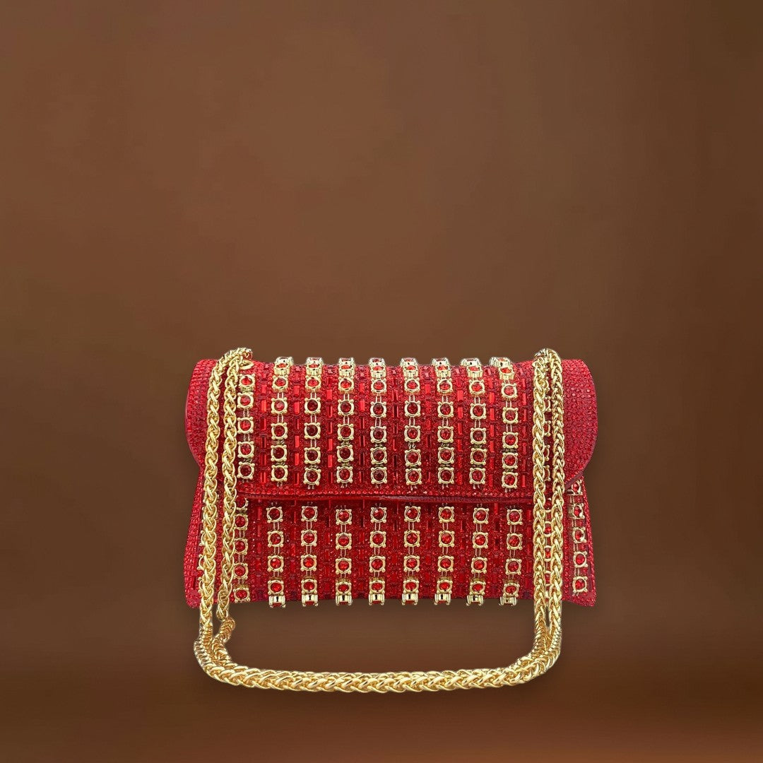 Claudia - Bolsa de ombro com corrente elegante e diamantes coloridos