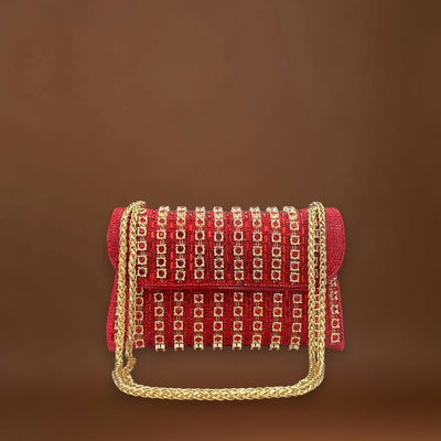 Claudia - Bolsa de ombro com corrente elegante e diamantes coloridos