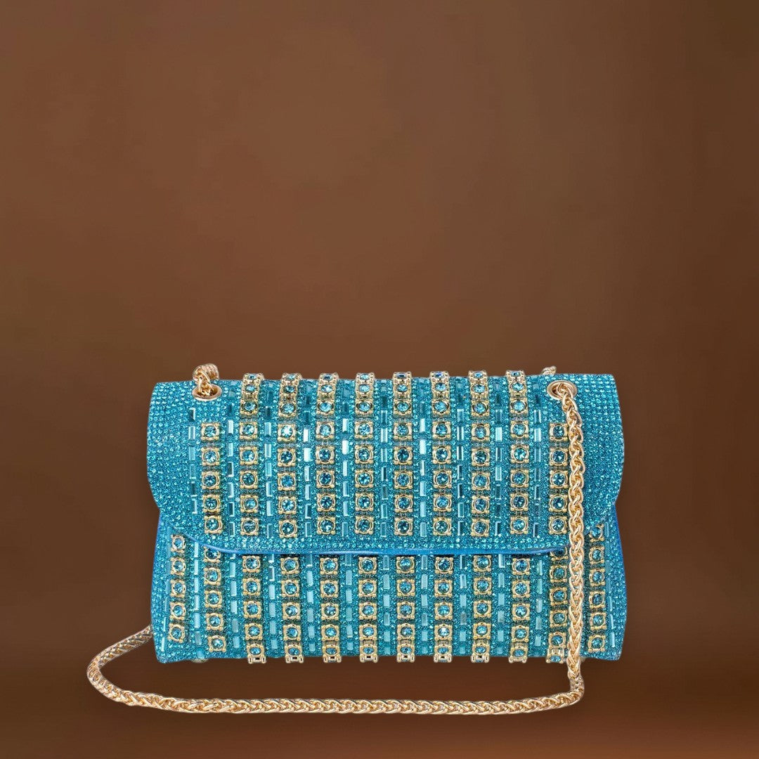 Claudia - Bolsa de ombro com corrente elegante e diamantes coloridos