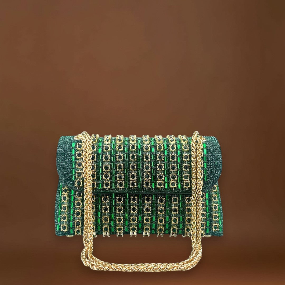 Claudia - Bolsa de ombro com corrente elegante e diamantes coloridos