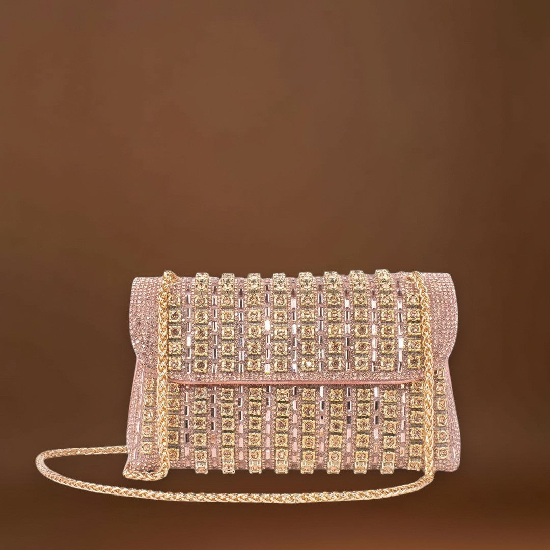 Claudia - Bolsa de ombro com corrente elegante e diamantes coloridos
