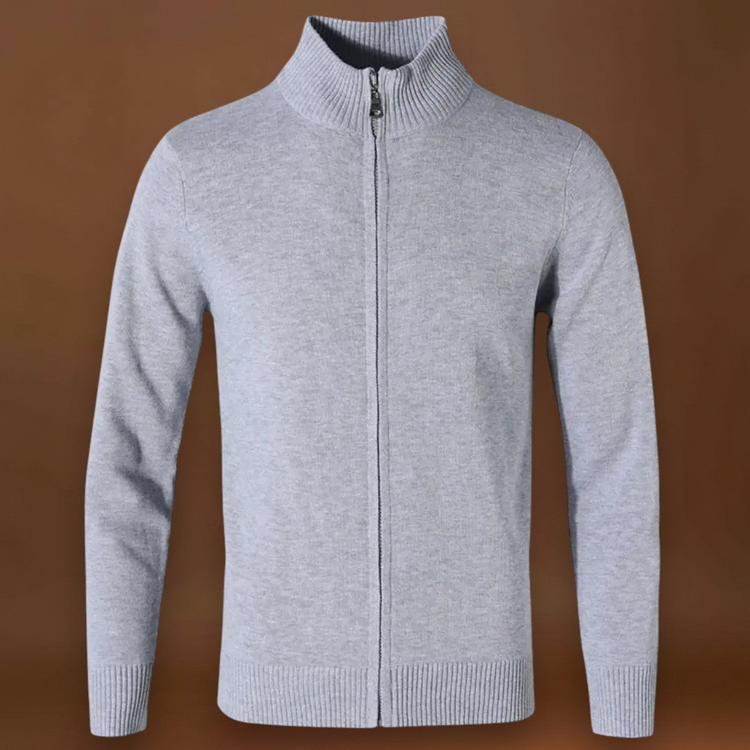 Constantino | Cardigan Mistura Malha Canelada Zíper