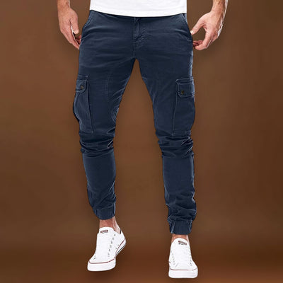 Calças Cargo - Mistura de Poliéster, Corte Desportivo e Bolsos Seguros