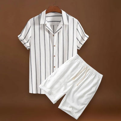 Conjunto Casual - Camisa em Mistura de Poliéster e Calções de Secagem Rápida