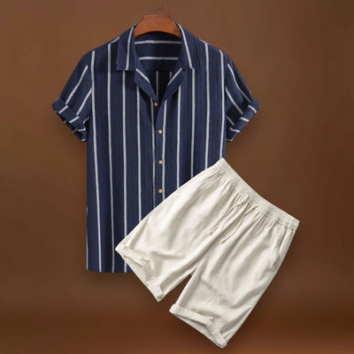 Conjunto Casual - Camisa em Mistura de Poliéster e Calções de Secagem Rápida