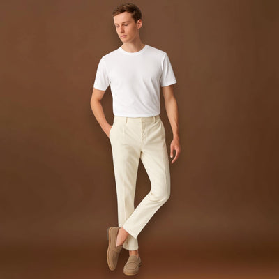 Calças Chino - Tecido Misturado, Corte Regular e Movimento Fácil