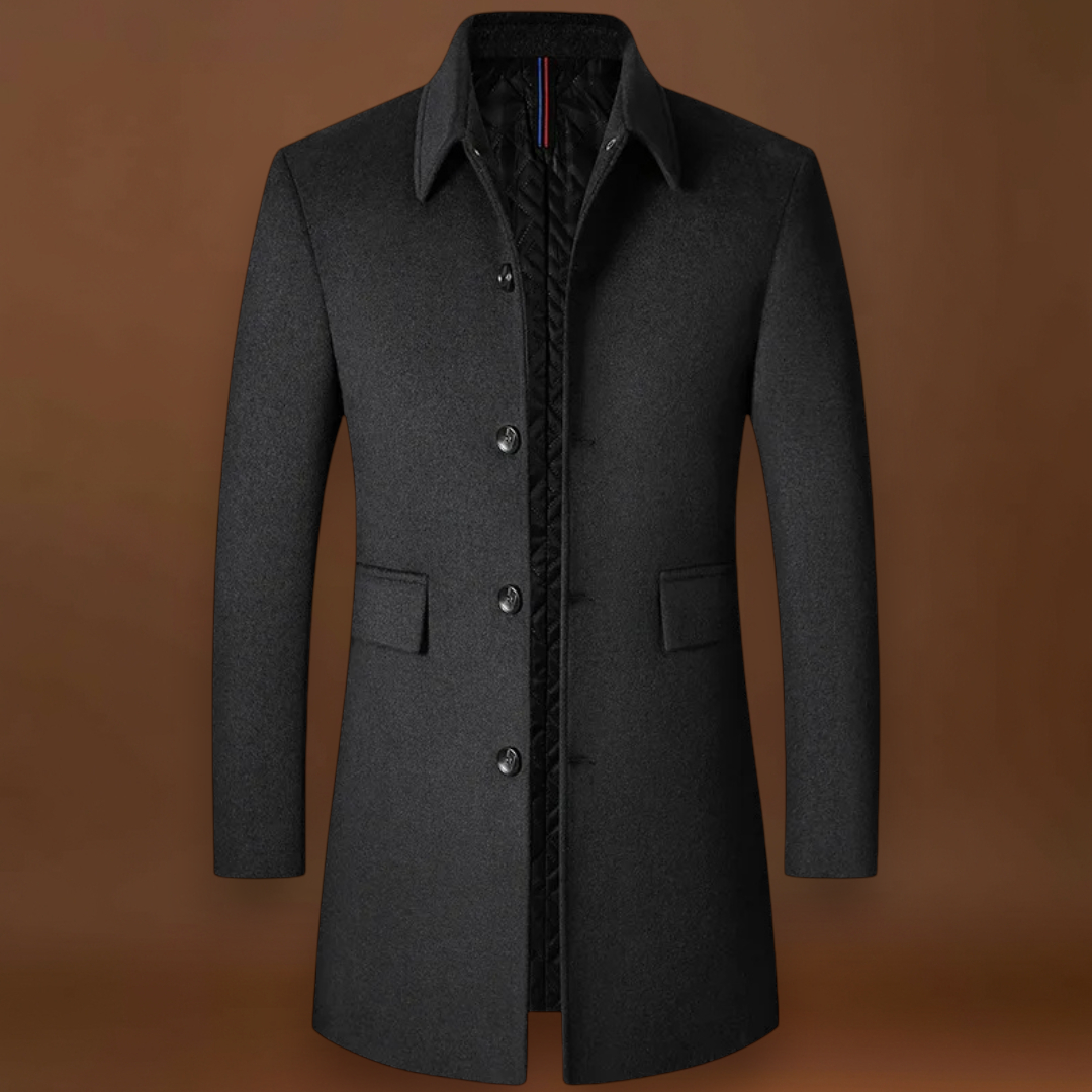 Casaco - Tecido Misturado, Corte Longo e Forma Estruturada para Camadas