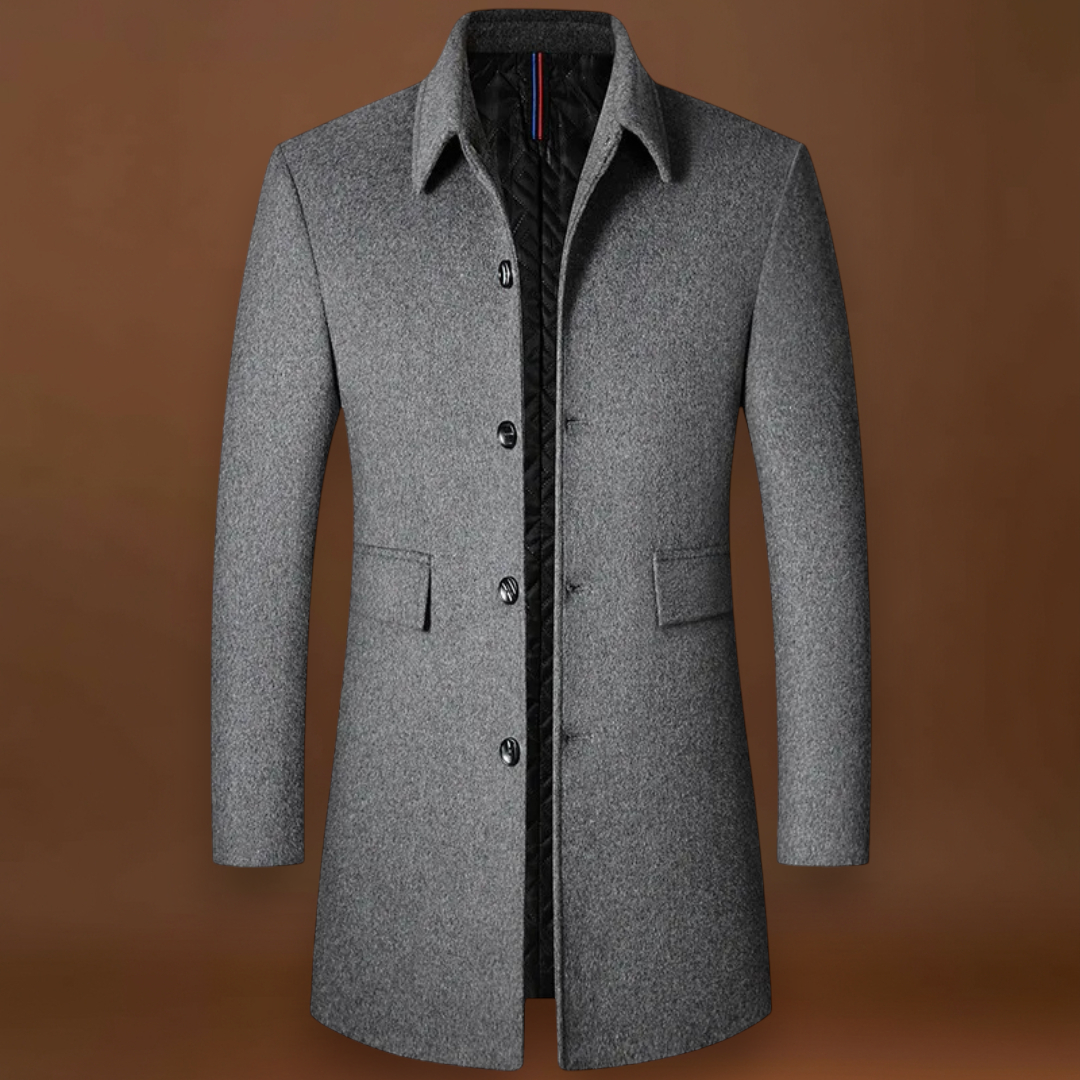 Casaco - Tecido Misturado, Corte Longo e Forma Estruturada para Camadas