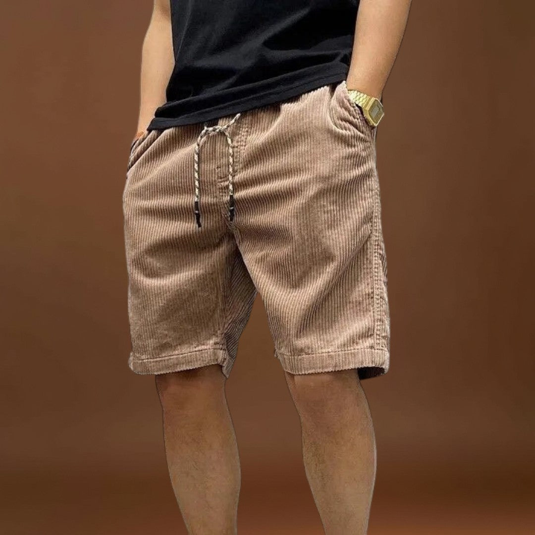 Calções em Mistura de Corduroy - Cintura Média e Bolsos Seguros