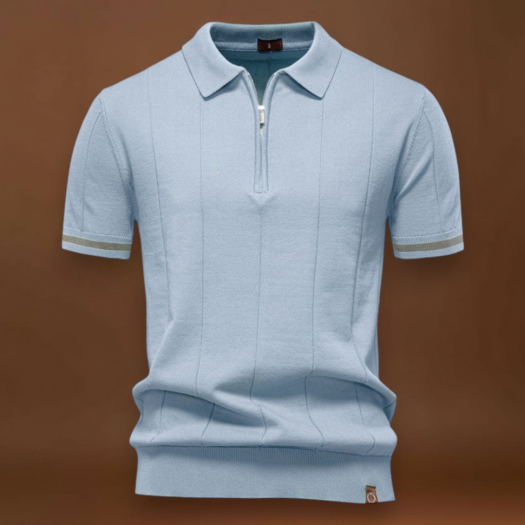 Polo de Meio Zíper – Textura Vertical e Fácil de Vestir