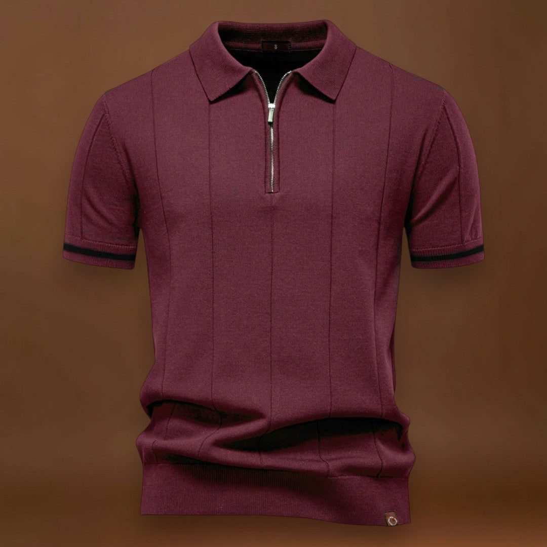 Polo de Meio Zíper – Textura Vertical e Fácil de Vestir