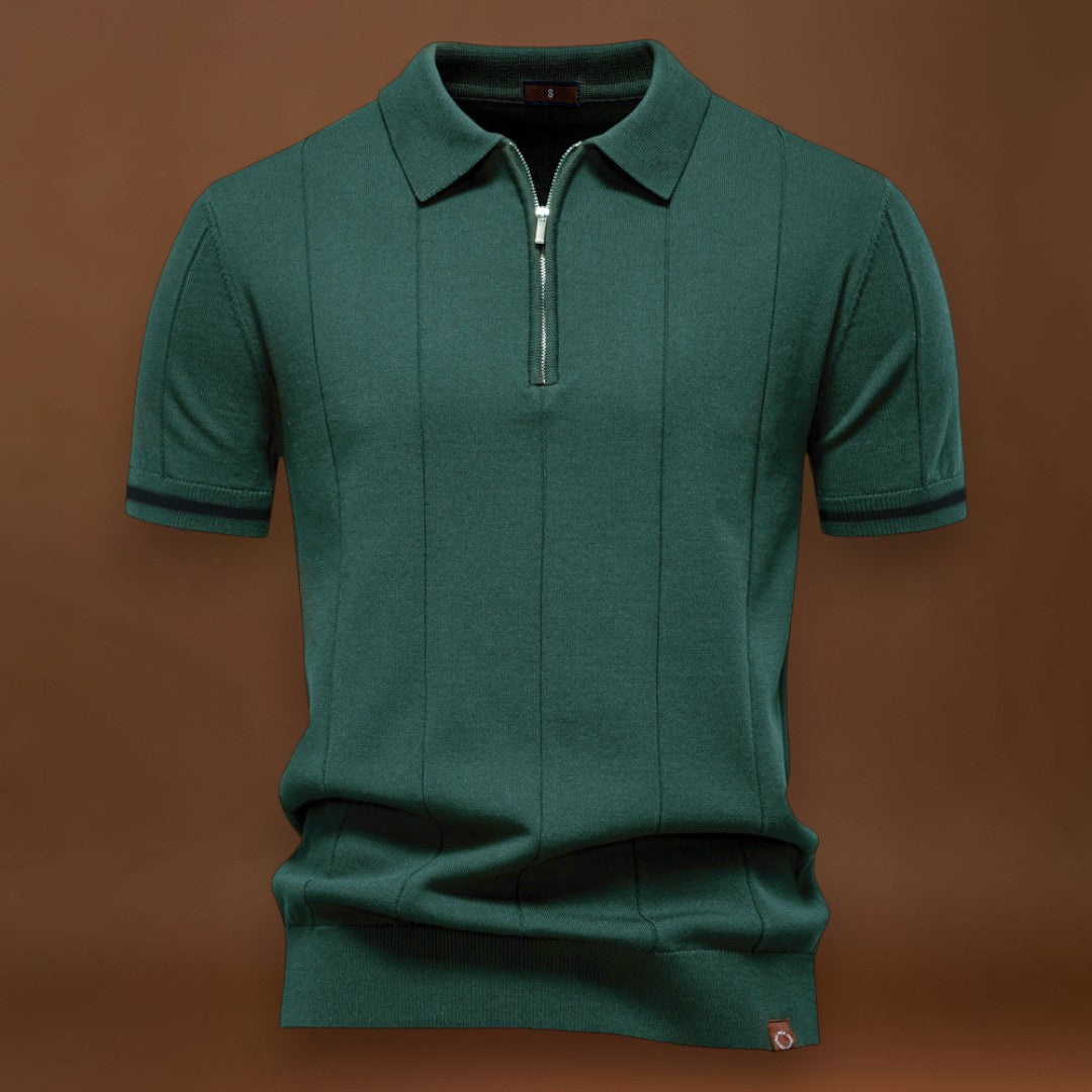 Polo de Meio Zíper – Textura Vertical e Fácil de Vestir