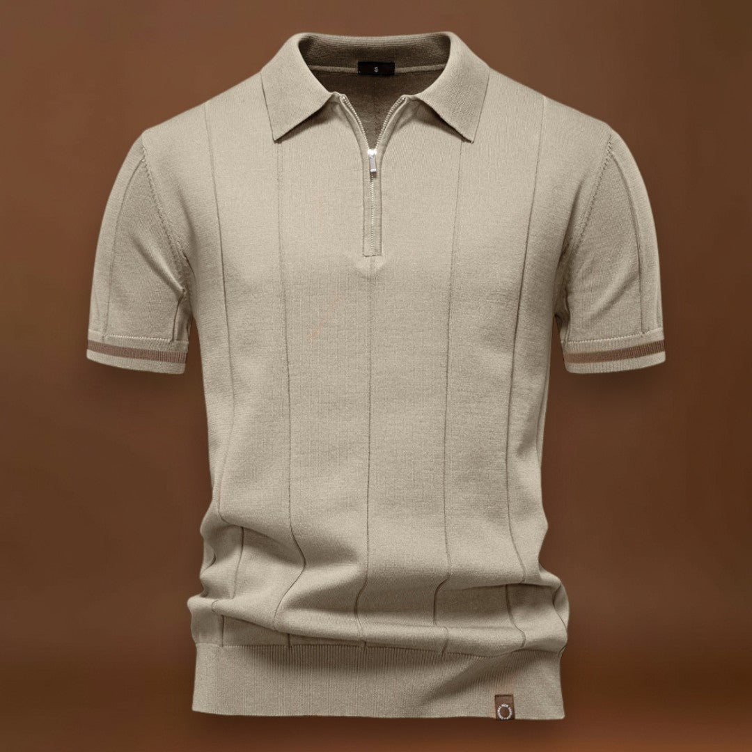 Polo de Meio Zíper – Textura Vertical e Fácil de Vestir