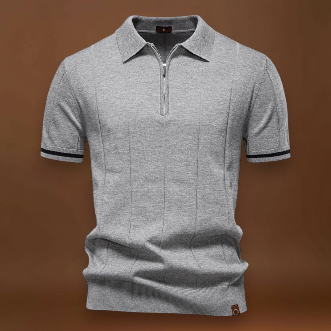 Polo de Meio Zíper – Textura Vertical e Fácil de Vestir